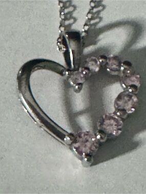 Stamped 925 heart with pink CZ. Stamped. Chain 9 inches stamped 925 Italy